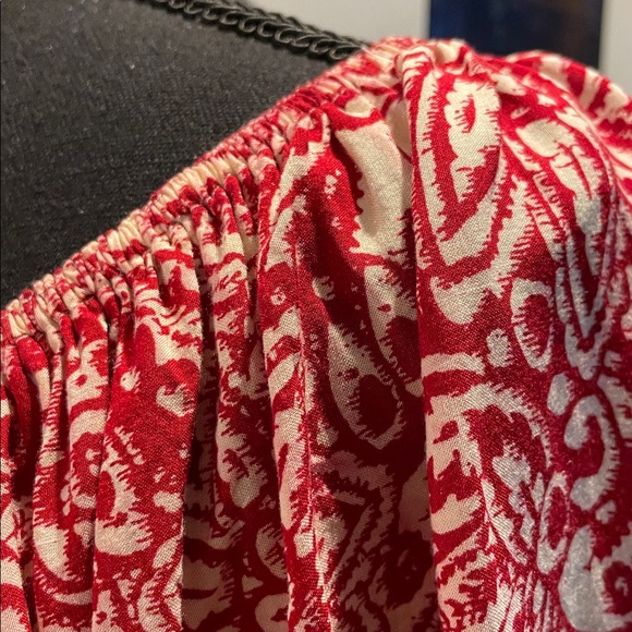 Umgee Off Shoulder Mini Dress Women Size S Girlhood-core Boho Red Cream Paisley - Picture 5 of 14